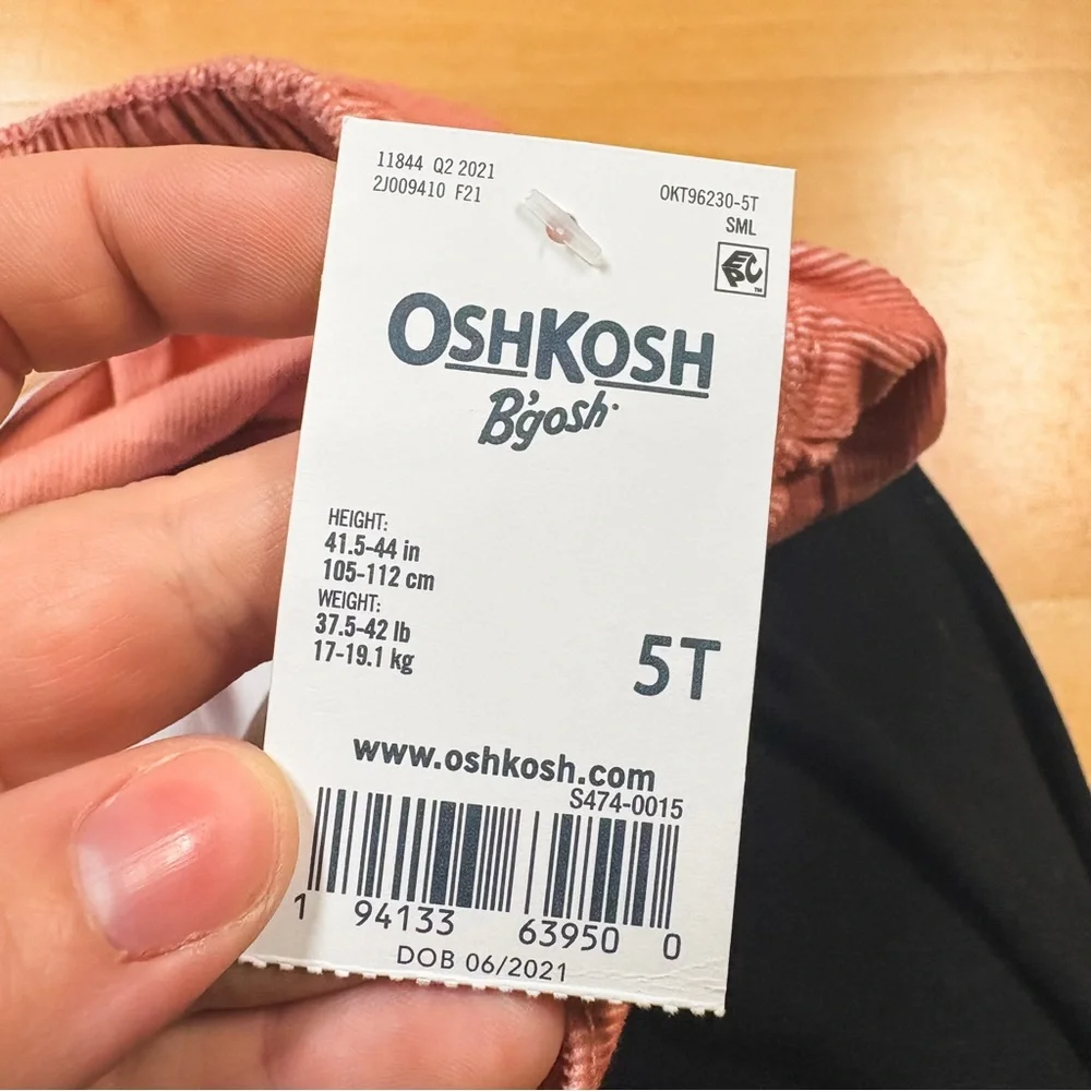 NWT Oshkosh Pink Corduroy Button Front Pull-on Skirt Toddler Girls 5T